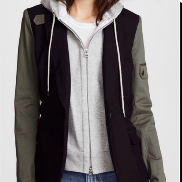 Veronica Beard army blazer with zip-in grey hoodie dickie, size 8 - Picture 1 of 12